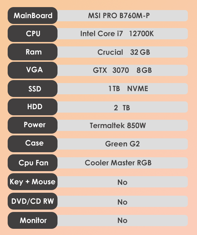 کیس آماده B760 /i7 12700K/32G/2 TB