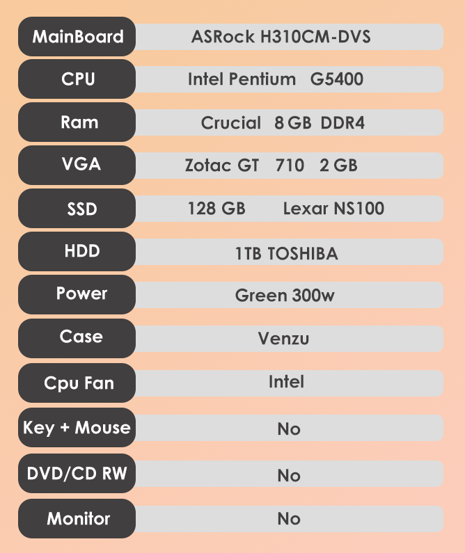 کیس آماده H310CM-DVS /G5400/8GB/1TB+128GB-1